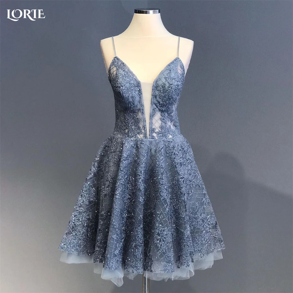 LORIE Glitter Lace Mini Prom Dresses Deep V-Neck Sparkly A-Line Appliques Evening Dress Spaghetti Straps Graduation Party Gowns
LORIE Glitter Lace Mini Prom Dresses Deep V-Neck Sparkly A-Line Appliques Evening Dress Spaghetti Straps Graduation Party Gowns