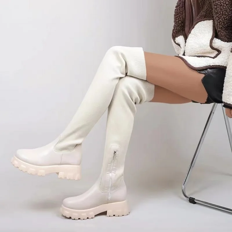 Women Thigh High Boots Stretch Round Toe Thick Sole Boots Autumn Winter Plus Size43 Women Shoes Breathable Knitting Sock Upper
Women Thigh High Boots Stretch Round Toe Thick Sole Boots Autumn Winter Plus Size43 Women Shoes Breathable Knitting Sock Upper