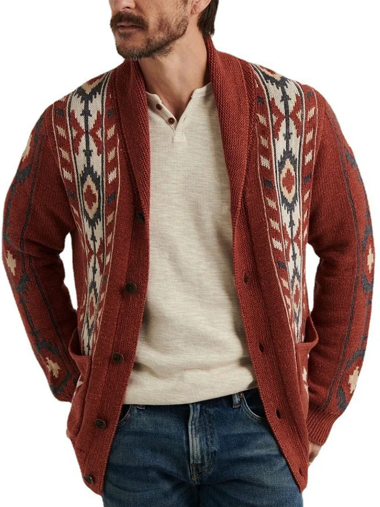 Мужской плотный вязаный кардиган с отложным воротником, жаккардовый свитер для осени и зимы
Мужской плотный вязаный кардиган с отложным воротником, жаккардовый свитер для осени и зимы