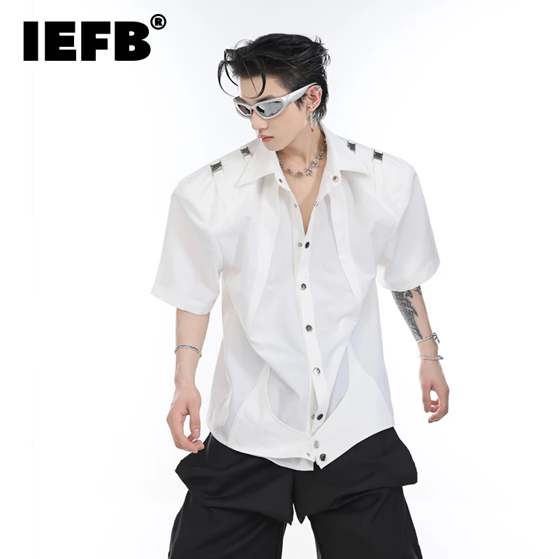 IEFB High Street Men's Shouler Pad Shirts Niche Metal Buckle Design Tops Fashion Male Short Sleeve Cardigan Summer Niche 9C324
IEFB High Street Men's Shouler Pad Shirts Niche Metal Buckle Design Tops Fashion Male Short Sleeve Cardigan Summer Niche 9C324