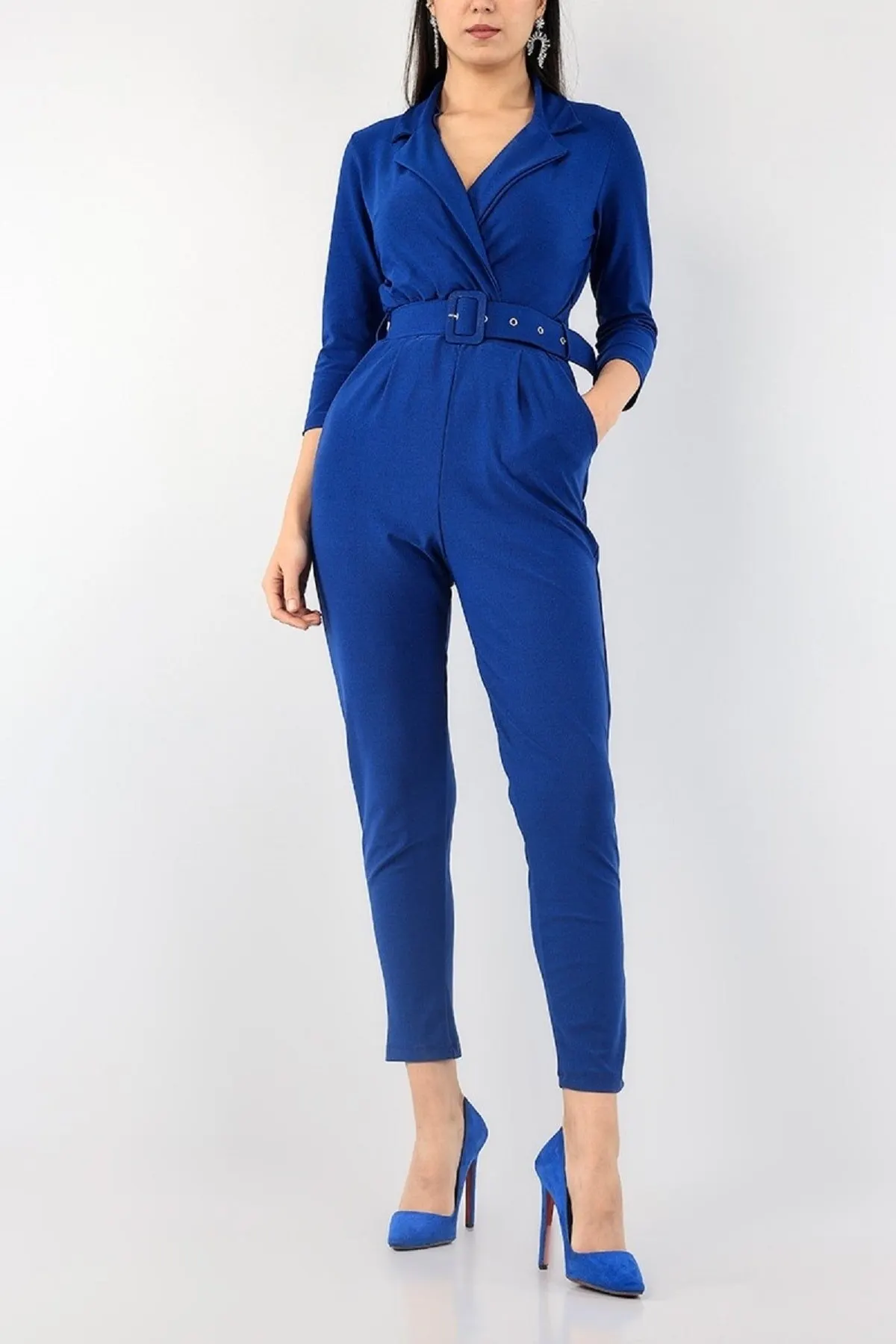 Women's Overalls Sax Blue Belt Pocketed Double Breasted Collar Jumpsuit New Style Jumpsuit New Style Jumpsuit
Women's Overalls Sax Blue Belt Pocketed Double Breasted Collar Jumpsuit New Style Jumpsuit New Style Jumpsuit