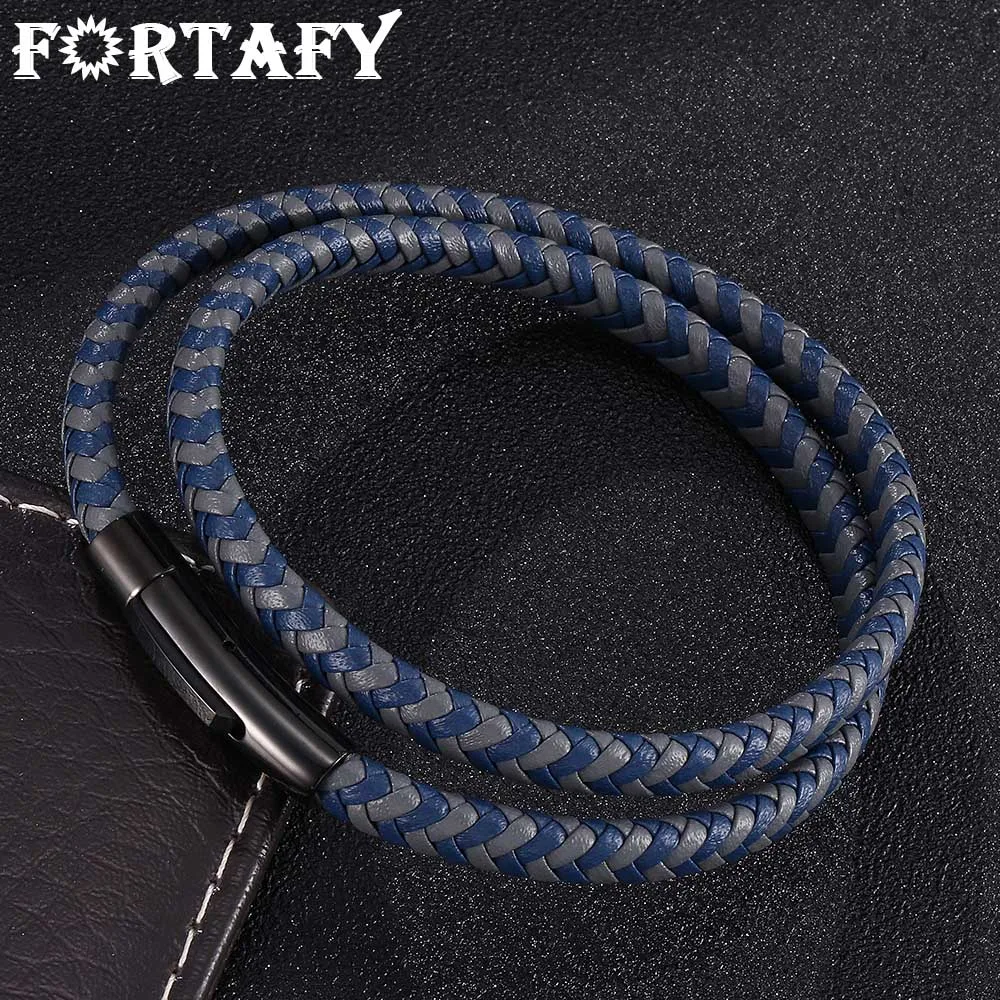 FORTAFY Women Jewelry Gray Blue Multilayer Braided Leather Bracelet Stainless Steel Buckle Fashion Leather Bangles Gift FR0493
FORTAFY Women Jewelry Gray Blue Multilayer Braided Leather Bracelet Stainless Steel Buckle Fashion Leather Bangles Gift FR0493