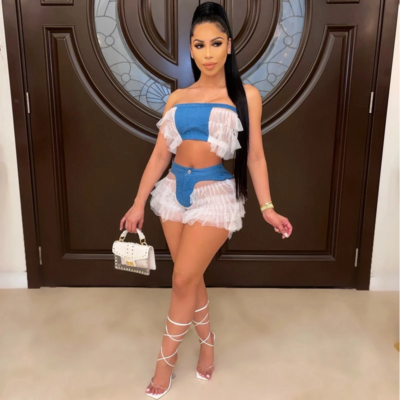 Faux Denim Short Sexy Mesh Shorts Festival Clothing Women Clubwear Outfits Ruffle Shorts Set Women Matching Sets 2021 Streetwear
Faux Denim Short Sexy Mesh Shorts Festival Clothing Women Clubwear Outfits Ruffle Shorts Set Women Matching Sets 2021 Streetwear