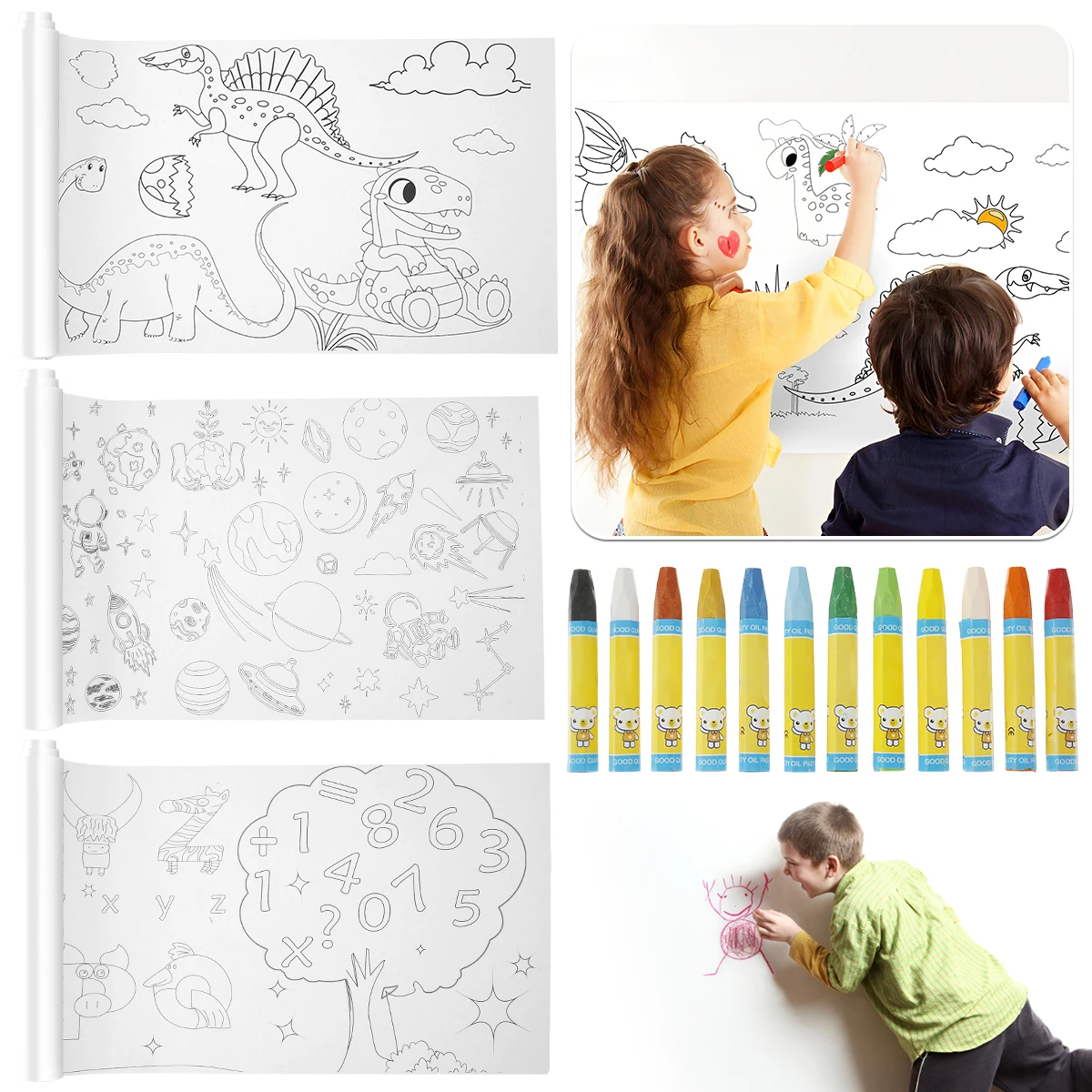 3Pcs Drawing Roll for Kids Creative Preschool Stickable Coloring Paper Roll DIY Graffiti Paper Roll with 12 Oil Stick
3Pcs Drawing Roll for Kids Creative Preschool Stickable Coloring Paper Roll DIY Graffiti Paper Roll with 12 Oil Stick