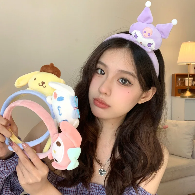 

Hello Kitty Sanrio Hair Band Kawaii Anime Figure Cute Plush Kuromi Cinnamoroll My Melody Clasp for Girls Women Gift