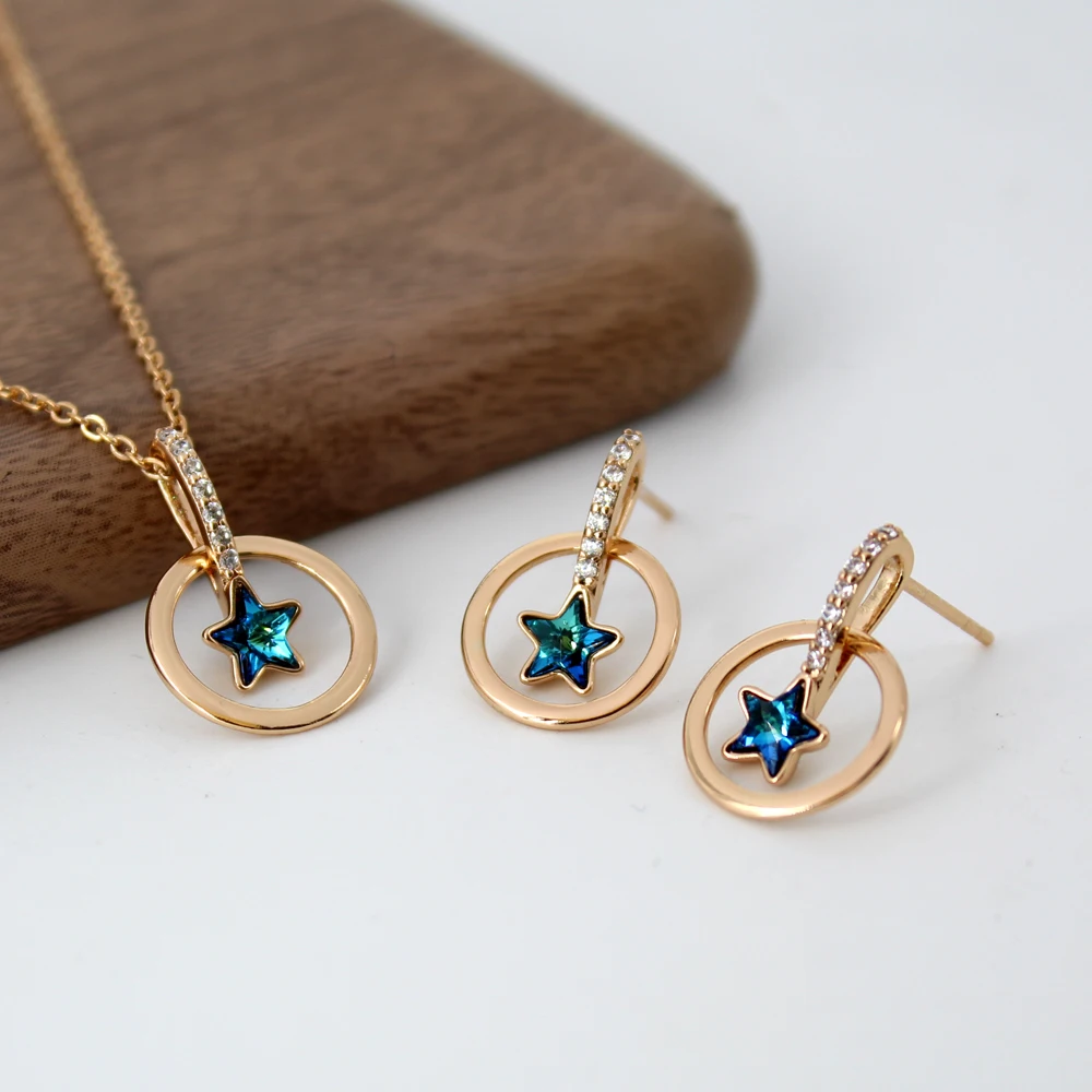 New Trendy Korean High Quality Cubic Zirconia Crystal Star Earrings Necklace Sets For Women Fashion Simple Birthday Jewelry Set
New Trendy Korean High Quality Cubic Zirconia Crystal Star Earrings Necklace Sets For Women Fashion Simple Birthday Jewelry Set