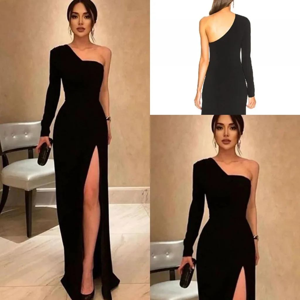 Black Simple Satin Sheath Evening Dress Long Sleeves One Shoulder High Side Split Formal Prom Dress Party Wear
Black Simple Satin Sheath Evening Dress Long Sleeves One Shoulder High Side Split Formal Prom Dress Party Wear