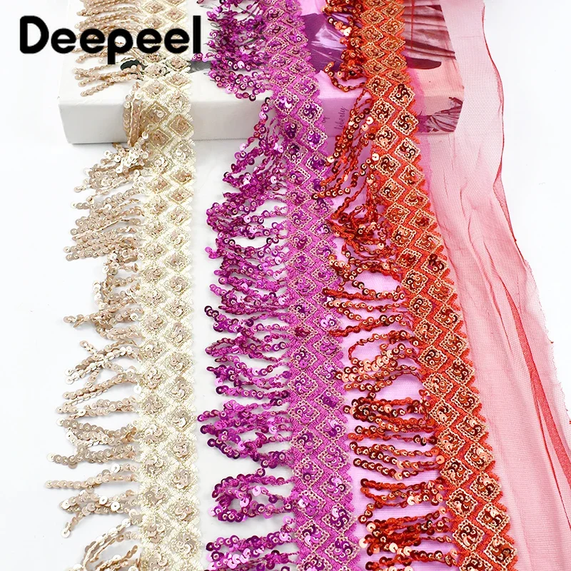 2/5/10 ярдов 7 см блестки кисточка кружевная отделка вышитая сетчатая лента для