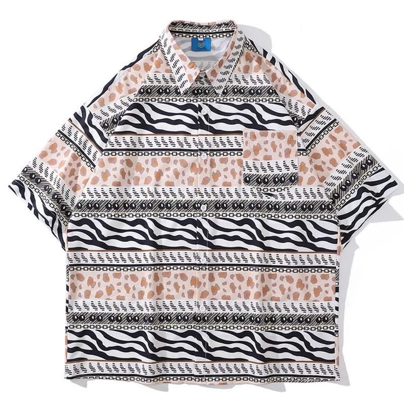 Summer Unisex Rrtro Harajuku Striped Leopard Print Turn-Down Collar Couple Shirts Men Oversize Hawaii Short Sleeve Tropica Shirt
Summer Unisex Rrtro Harajuku Striped Leopard Print Turn-Down Collar Couple Shirts Men Oversize Hawaii Short Sleeve Tropica Shirt