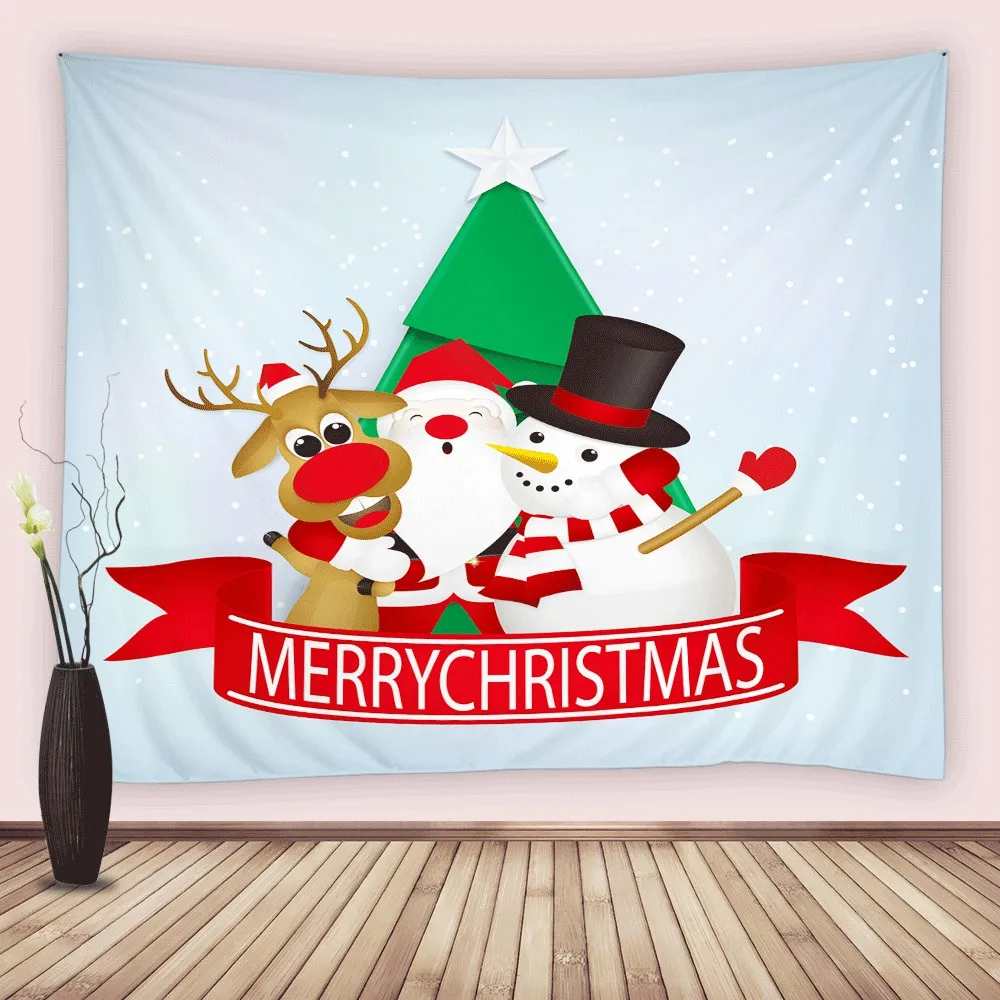 

Merry Christmas Tapestries Wall Hanging Xmas Santa Snowman Cartoon Children Holiday Tapestry Home Living Room Bedroom Dorm Decor