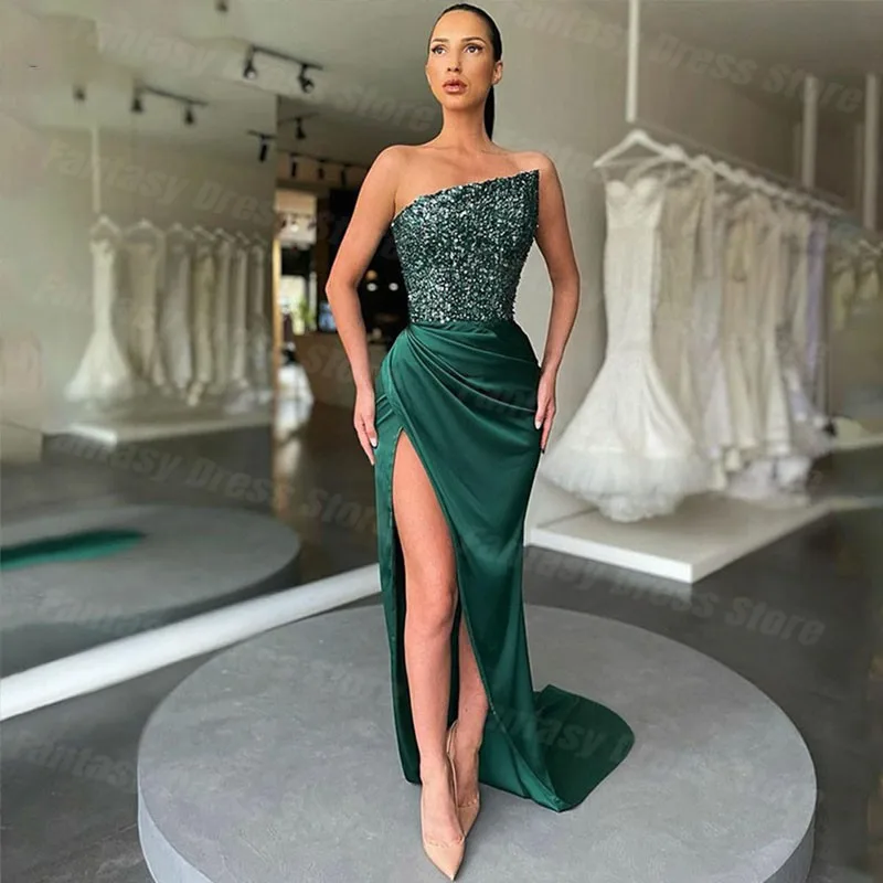 African dark green Sequins Sleeveless Oblique Neck Evening Dresses Satin Sexy Side Split Mermaid Prom Dresses Party Gowns
African dark green Sequins Sleeveless Oblique Neck Evening Dresses Satin Sexy Side Split Mermaid Prom Dresses Party Gowns