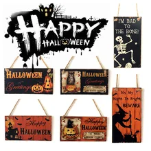 Halloween Wooden Hanging Pendant Door Sign Pumpkin Ghost Bat Swith Greeting Doorplate Wood Crafts Happy Halloween Day Decors