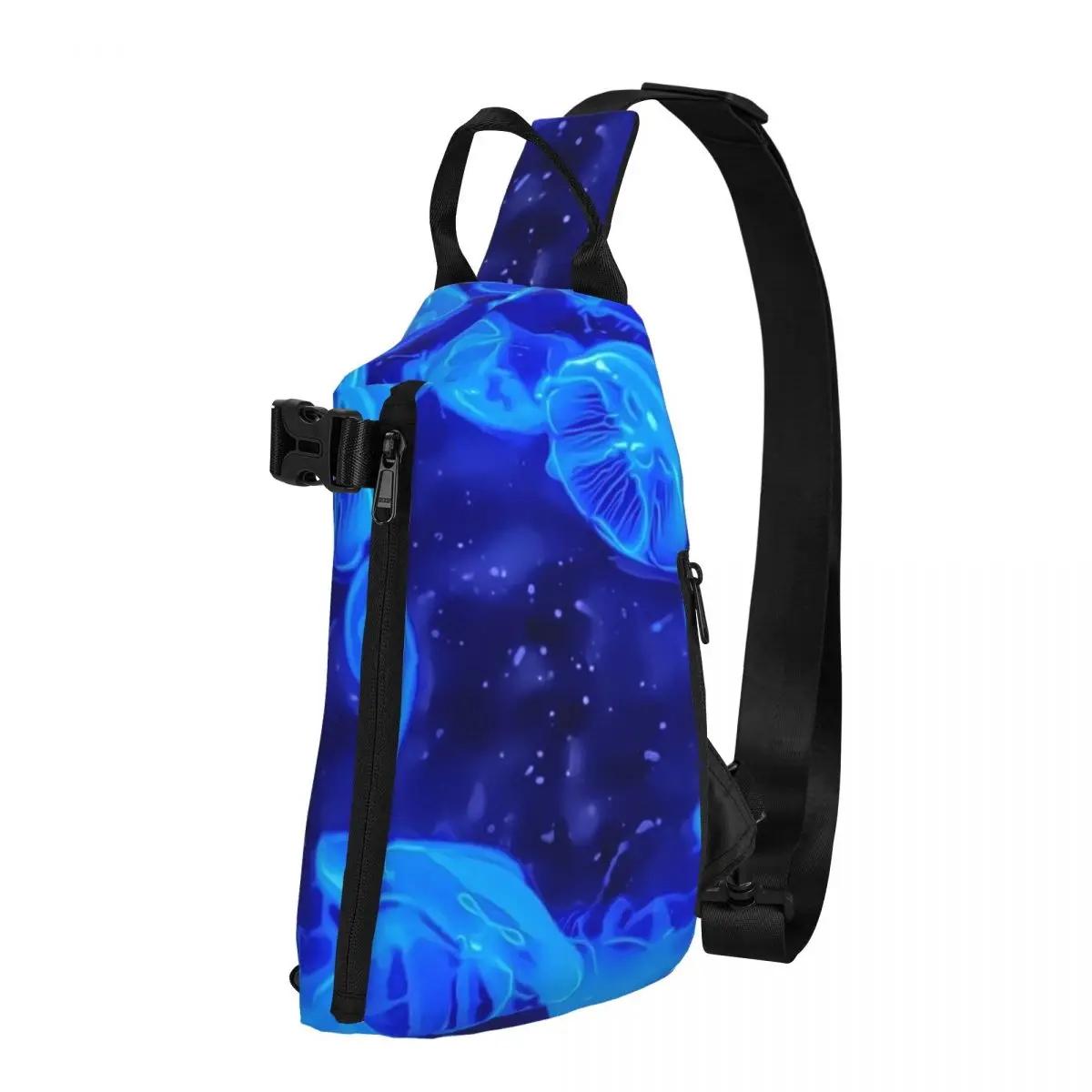 

Tropical Marine Print Chest Bags Men Blue Jelly Fish Graphic Shoulder Bag Funny High School Crossbody Bag Sport Daily Sling Bags