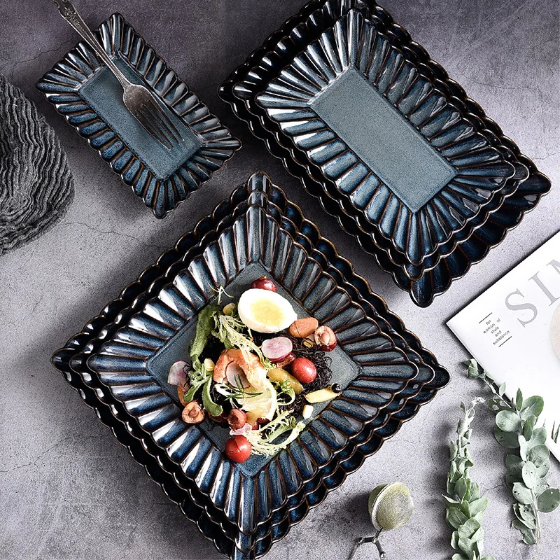 Kiln-changing rectangular plate steak plate western dish plate spaghetti plate creative retro ceramic plate tableware
Kiln-changing rectangular plate steak plate western dish plate spaghetti plate creative retro ceramic plate tableware