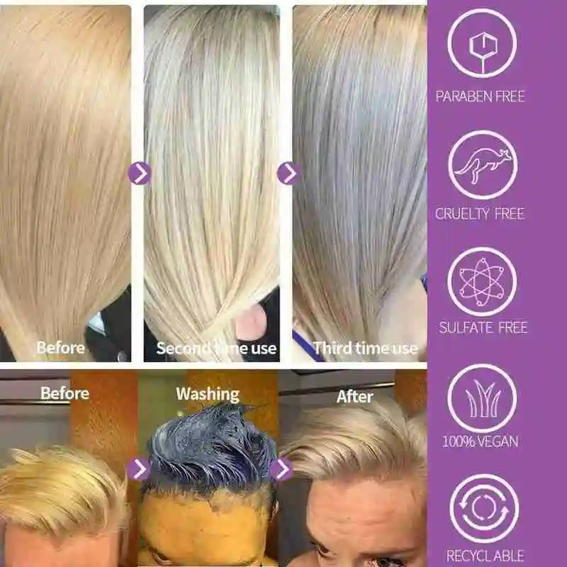 Blonde Purple Hair Shampoo Anti Dirty, Gray, Yellow Hair, Long Lasting Color Lock For Brighten Hair Color, Bleaching Agent 100ML
Blonde Purple Hair Shampoo Anti Dirty, Gray, Yellow Hair, Long Lasting Color Lock For Brighten Hair Color, Bleaching Agent 100ML