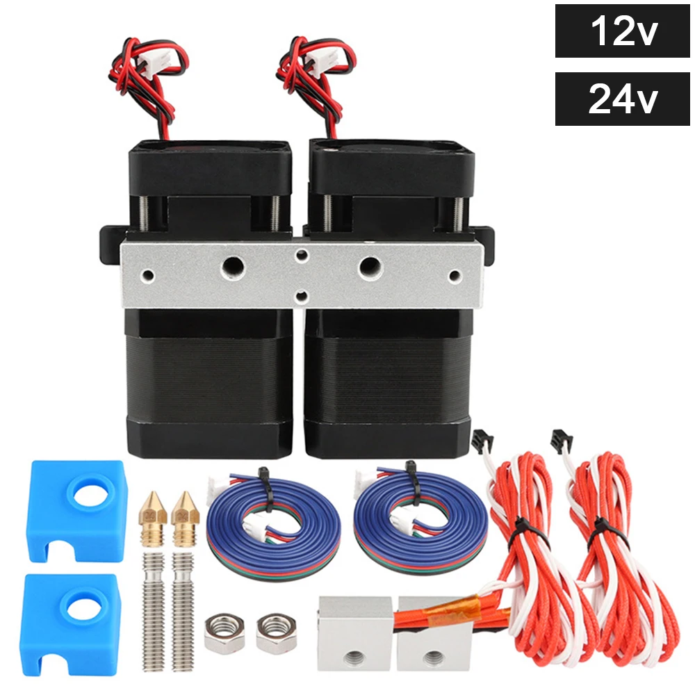 3D Printed Accessories For MK8 Dual Head Extruder Full Kit Nozzle 0.4mm 1.75mm Filament 12V/24V Double Hotend 3D Printer Head
3D Printed Accessories For MK8 Dual Head Extruder Full Kit Nozzle 0.4mm 1.75mm Filament 12V/24V Double Hotend 3D Printer Head