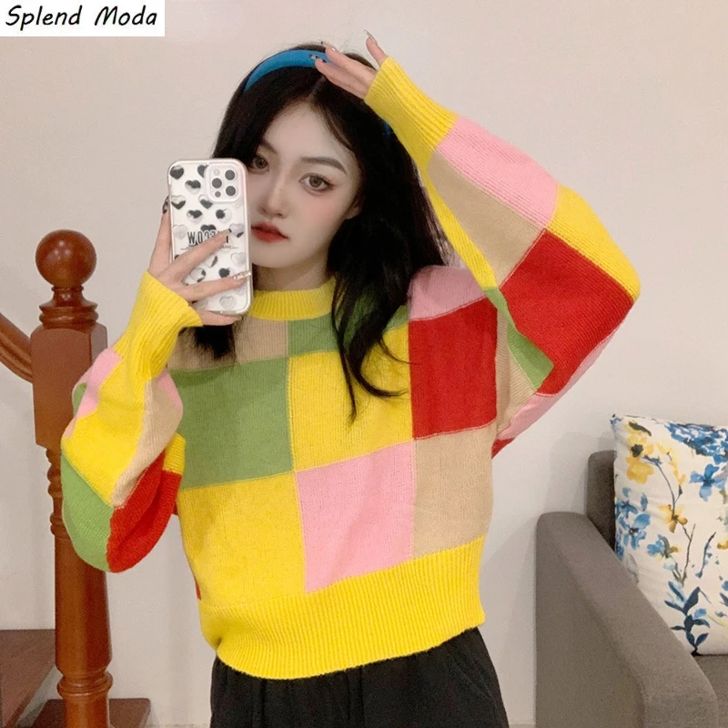 Splend Moda Autumn New Fashion Vintage Simple Loose O-Neck Long Sleeve Color Matching Short Knit Sweater Female Pullover Women
Splend Moda Autumn New Fashion Vintage Simple Loose O-Neck Long Sleeve Color Matching Short Knit Sweater Female Pullover Women