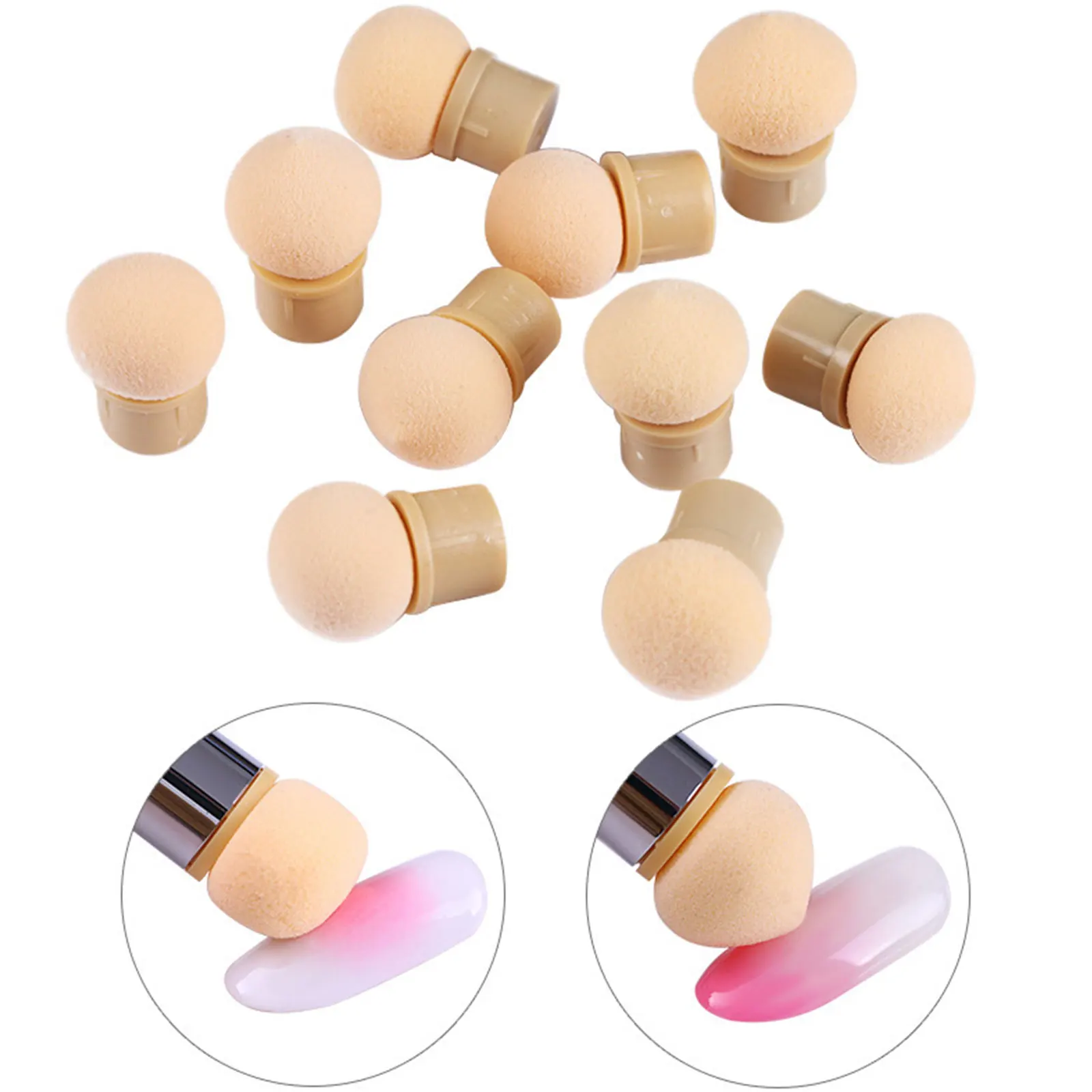 

10Pcs Round Sharp Head Sponge Heads Replacement Nail Art Gel Polish Color Gradient Brush Glitter Powder Dotting Manicure Tools