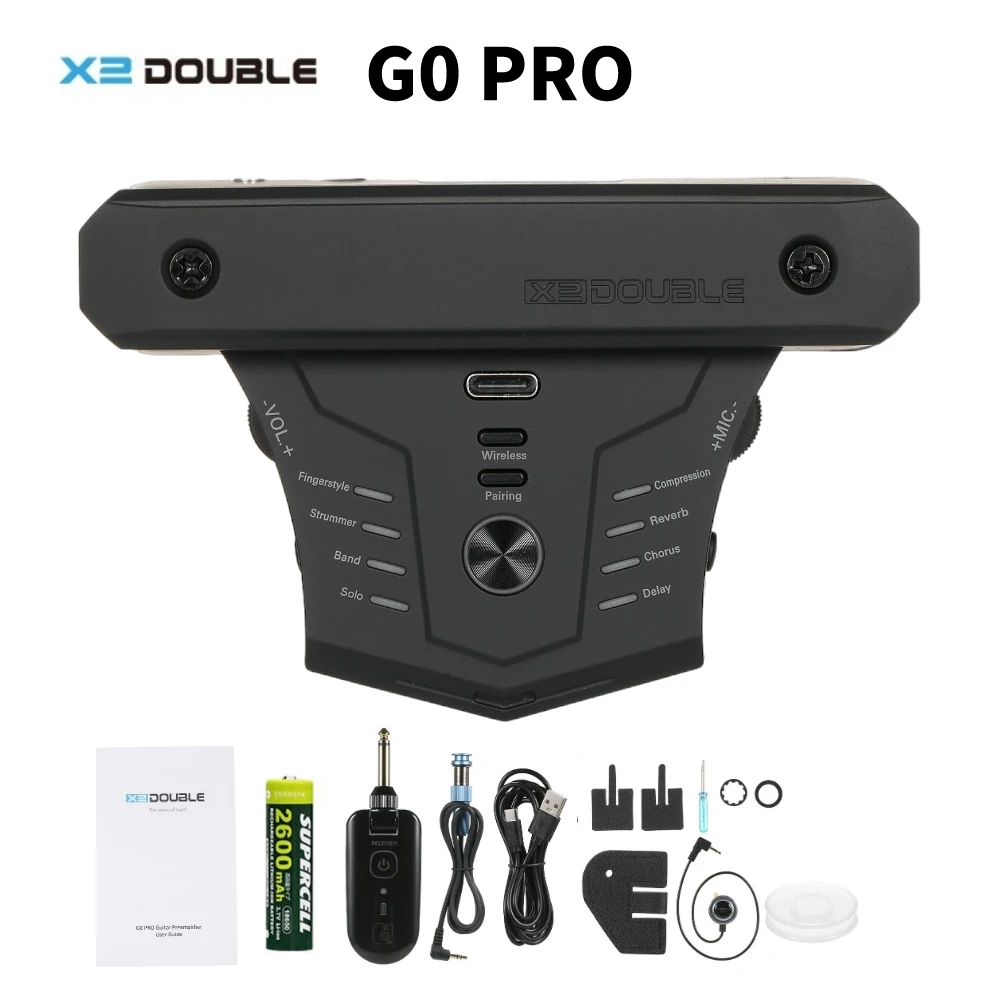 Double G0 Pro Acoustic Guitar Pickup Wireless Compression Reverb Chorus Delay Effects Drum Loop Recording Tuner EQ Bluetooth APP
Double G0 Pro Acoustic Guitar Pickup Wireless Compression Reverb Chorus Delay Effects Drum Loop Recording Tuner EQ Bluetooth APP