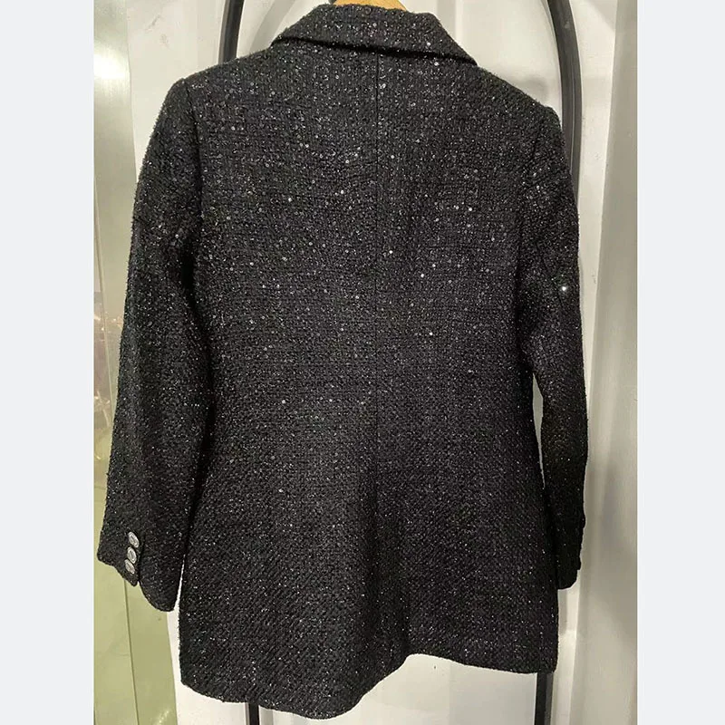 Women's Jacket Turn-down Collar Sequins Tweed Double Breasted Long Sleeve Straight Cardigan Suit Coat Casual 
Women's Jacket Turn-down Collar Sequins Tweed Double Breasted Long Sleeve Straight Cardigan Suit Coat Casual