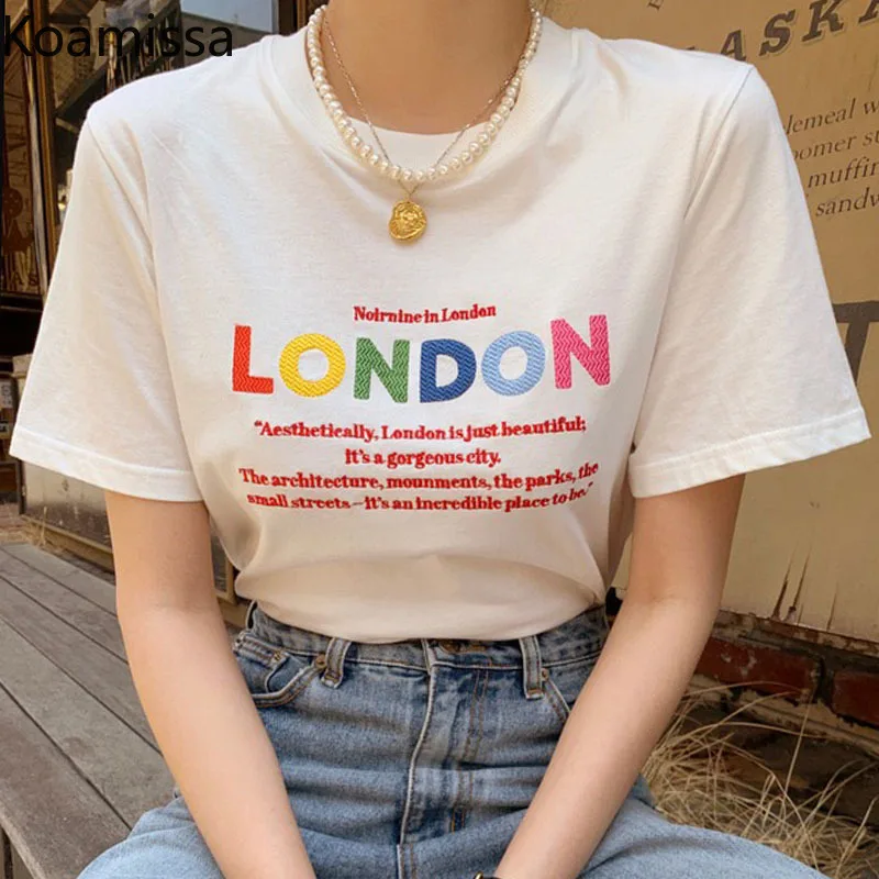 Koamissa Sweet Emboridery Letter Women Short Sleeved T-shirt Round Neck Loose Causal All Match Simple Student Tshirts Korean Top
Koamissa Sweet Emboridery Letter Women Short Sleeved T-shirt Round Neck Loose Causal All Match Simple Student Tshirts Korean Top