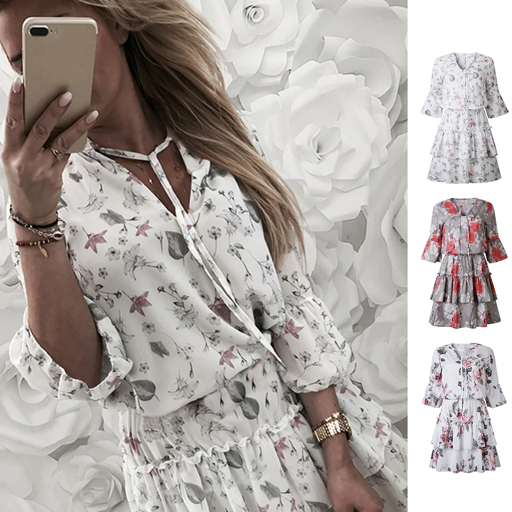 3 4 Sleeve Floral Summer Dress Women Strappy V-Neck Fashion Beautiful Comfortable Ruffle Hem Mini Dress
3 4 Sleeve Floral Summer Dress Women Strappy V-Neck Fashion Beautiful Comfortable Ruffle Hem Mini Dress