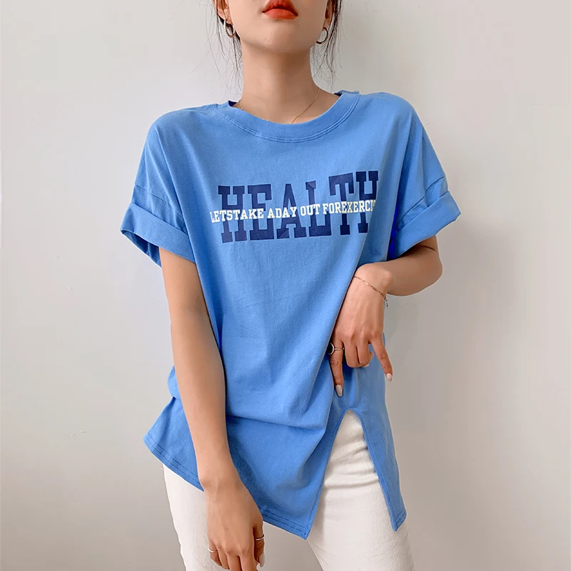 Cotton Short Sleeve Tops Tees O-neck Letters Printed T-shirts For Women Split Loose Summer T Shirt Female Korean Fashion P792
Cotton Short Sleeve Tops Tees O-neck Letters Printed T-shirts For Women Split Loose Summer T Shirt Female Korean Fashion P792