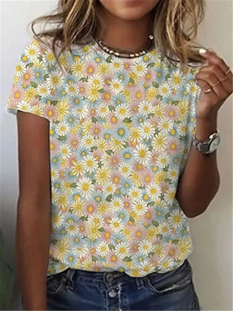 2022 women's Floral print T-shirt, women's summer Botanical Floral print T-shirt, basic crew neck T-shirt, yellow/3D print
2022 women's Floral print T-shirt, women's summer Botanical Floral print T-shirt, basic crew neck T-shirt, yellow/3D print