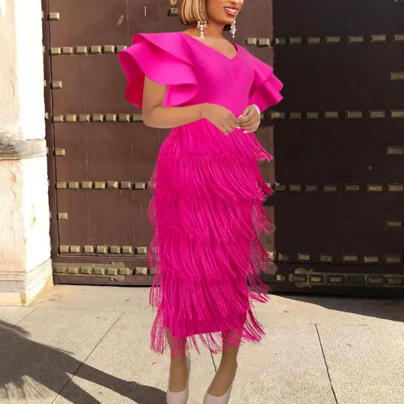 New Fringed Elegant Party Evening Dress Summer African Dresses For Women Solid Color V Neck Ruffle Sleeves Ankara Robes Vestidos
New Fringed Elegant Party Evening Dress Summer African Dresses For Women Solid Color V Neck Ruffle Sleeves Ankara Robes Vestidos