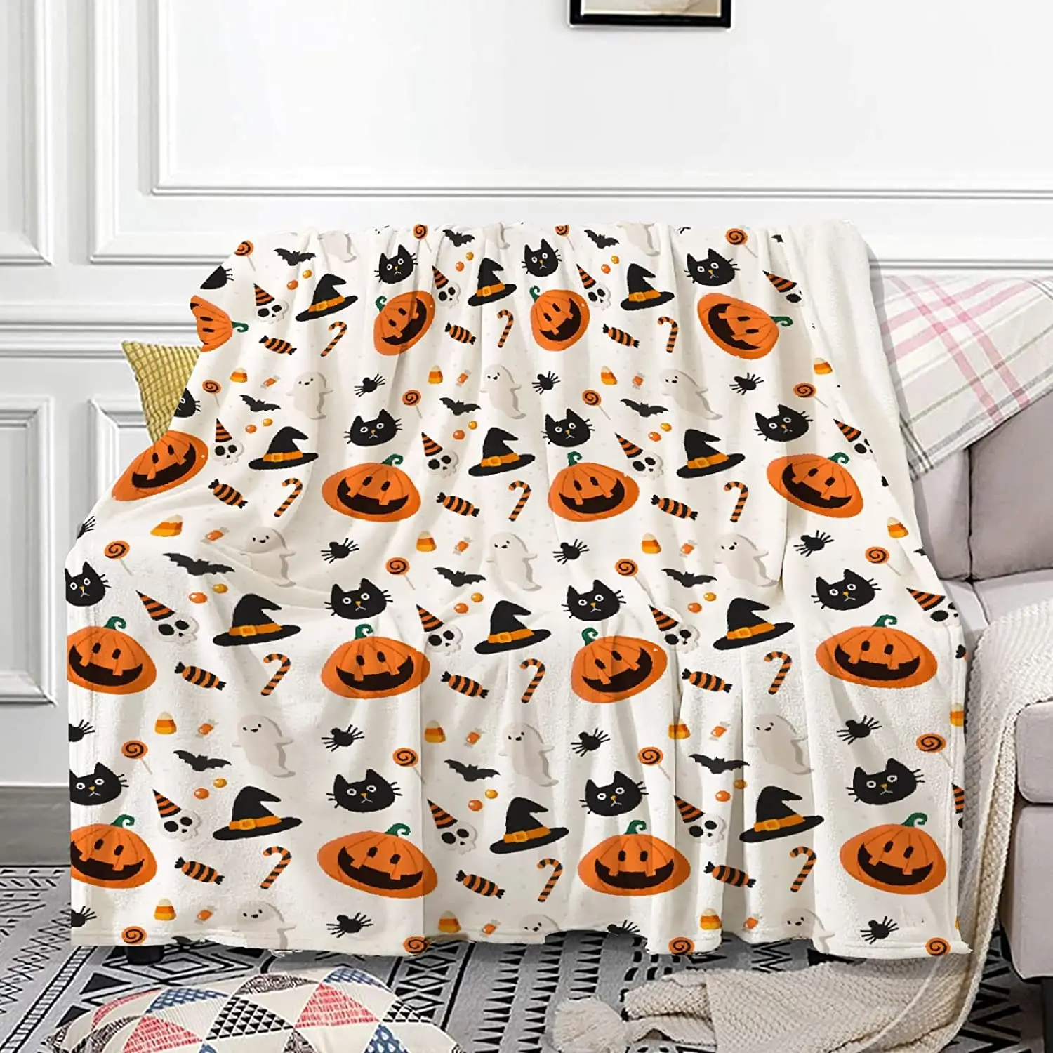 

Фланелевое Одеяло в виде тыквы на Хэллоуин для кровати, дивана-уютное, теплое, удобное, пушистое, искусственное одеяло из микрофибры