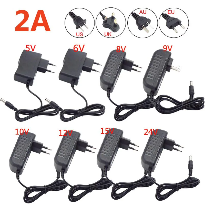 

AC 110-240V to DC 5 6V 8V 9V 10V 12V 15V 24V 2A Power Adapter Charger Adaptor Supply Universal For LED Light Strip CCTV Camera P