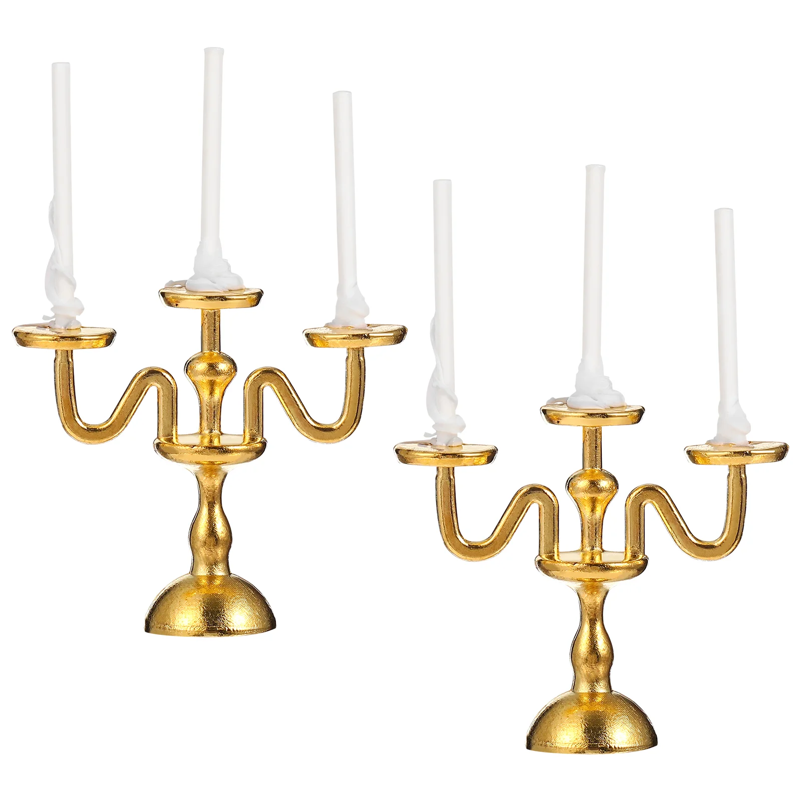 

2 Pcs Mini House Candlestick Lamp Toy Accessory Candlesticks Accessories 4.6X3.2X1CM Miniature Decor Golden Alloy