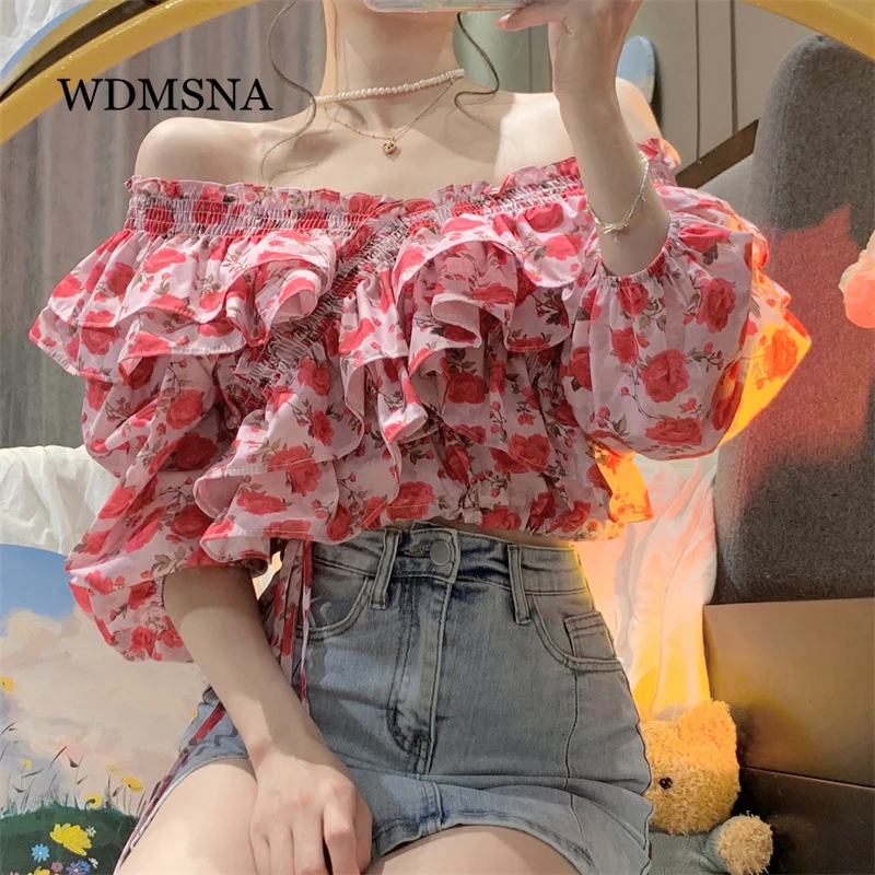 WDMSNA One Shoulder Floral Ruffled Women Blouses Five-point Sleeve Ladies Shirt Summer 2022 New Two Wear Blusas Mujer Crop Top
WDMSNA One Shoulder Floral Ruffled Women Blouses Five-point Sleeve Ladies Shirt Summer 2022 New Two Wear Blusas Mujer Crop Top