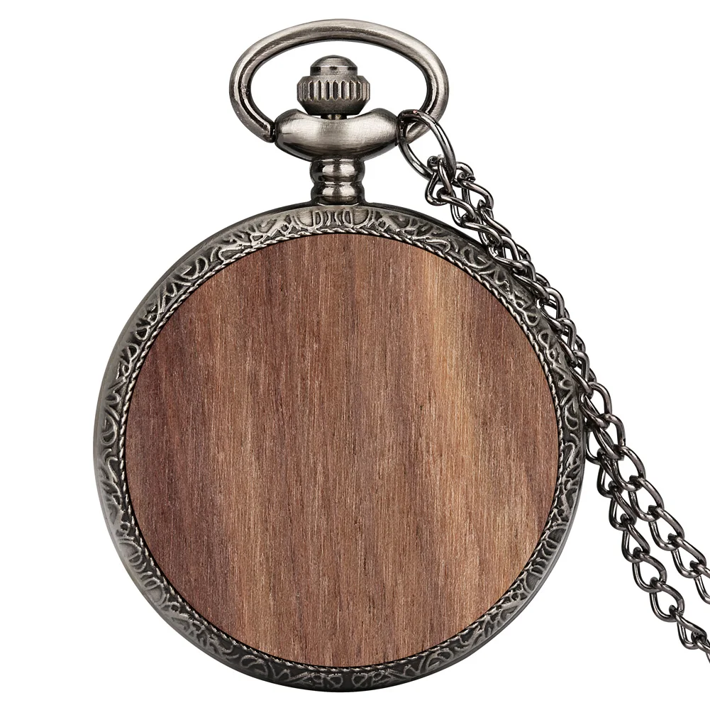 

2022 New Exquisite Pendant Clock Personality Fashion Men Women Quartz Pocket Watch Blank Walnut Large Wood Chip with Slim Chain