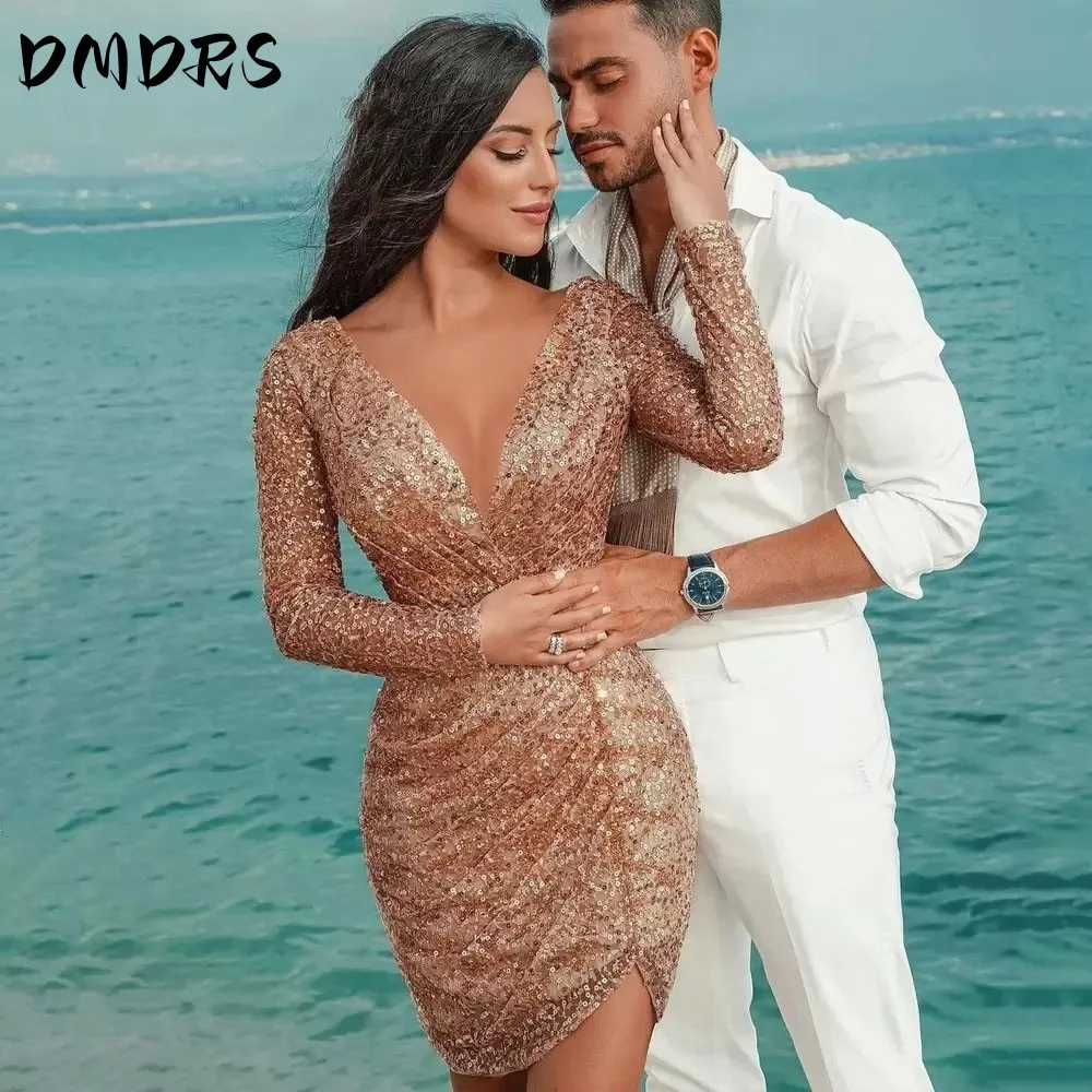 Sparkly Sequin Mini Length Dress For Lady Full Sleeves V-Neck Prom Dresses Cheap Gown With High Quality
Sparkly Sequin Mini Length Dress For Lady Full Sleeves V-Neck Prom Dresses Cheap Gown With High Quality