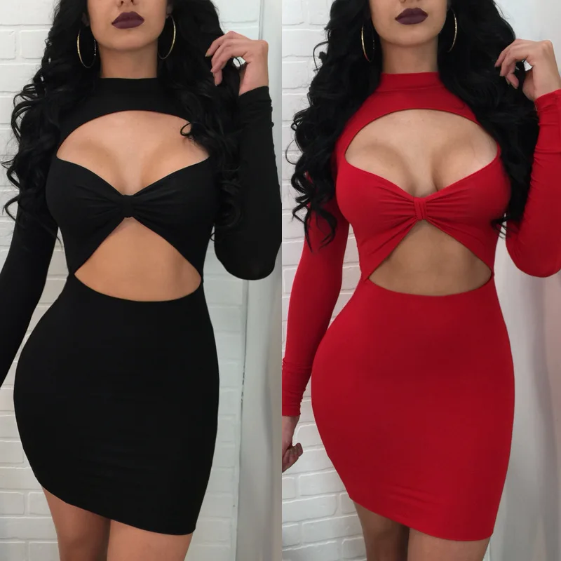 Fashion women's sexy package hip skirt temperament stitching hollow long-sleeved dress street party mini women's dress wholesale 
Fashion women's sexy package hip skirt temperament stitching hollow long-sleeved dress street party mini women's dress wholesale
