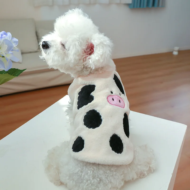 

Dog Velvet Vest Cartoon Cow Warm Jacket for Small Dogs Cats Puppy Teddy Yorkie Winter Autumn Vest Dress