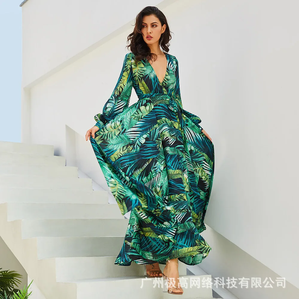 Women Tropical Leaves Print Lantern Sleeve Belted Maxi Dress Women Summer Spring Long Loose Dress High Waist Sexy Fashion
Women Tropical Leaves Print Lantern Sleeve Belted Maxi Dress Women Summer Spring Long Loose Dress High Waist Sexy Fashion