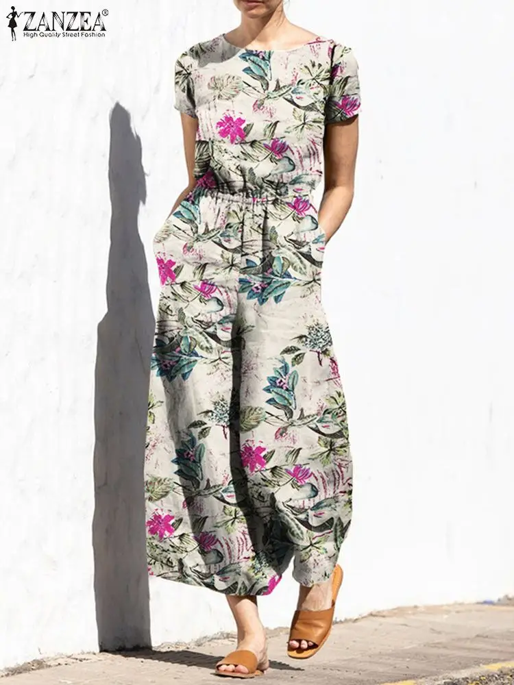 ZANZEA Bohemian Loose Playsuits Women Vintage Floral Printed Jumpsuits Casual Wide Leg Rompers Summer Short Sleeve Overalls 
ZANZEA Bohemian Loose Playsuits Women Vintage Floral Printed Jumpsuits Casual Wide Leg Rompers Summer Short Sleeve Overalls
