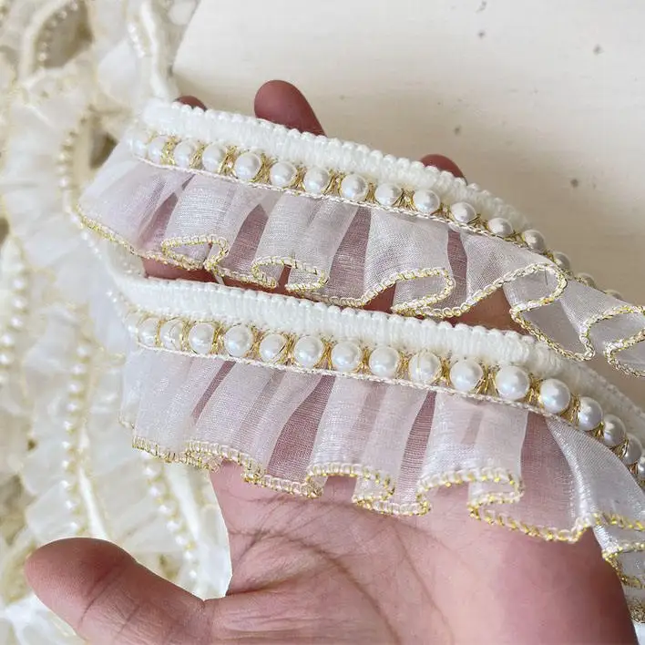 4CM Wide White Organza Tulle Fabric Frills Beaded Fringe Needlework Ruffles Lace Ribbon Golden Edge Trim Dress Apparel Diy Craft 
4CM Wide White Organza Tulle Fabric Frills Beaded Fringe Needlework Ruffles Lace Ribbon Golden Edge Trim Dress Apparel Diy Craft