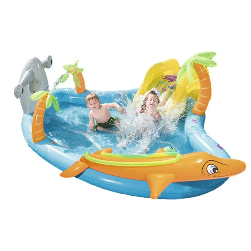 

Надувной бассейн с горкой, милый мультяшный Акула, дельфин, плавательный бассейн, летняя уличная надувная водная игрушка для детей