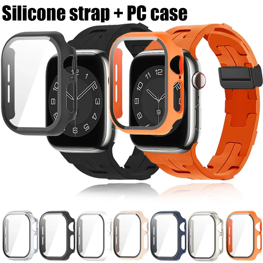 Силиконовый магнитный спортивный ремешок + чехол для Apple Watch серии 10 9 8 7 6 se браслет