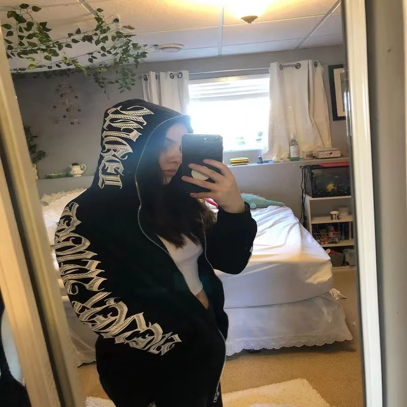 Gothic Letter Print Y2k Women Zip Up Long Sleeve Oversized Black Hoodie 2022 New Gothic Punk Fashion Casual Sweatshirts Couple
Gothic Letter Print Y2k Women Zip Up Long Sleeve Oversized Black Hoodie 2022 New Gothic Punk Fashion Casual Sweatshirts Couple