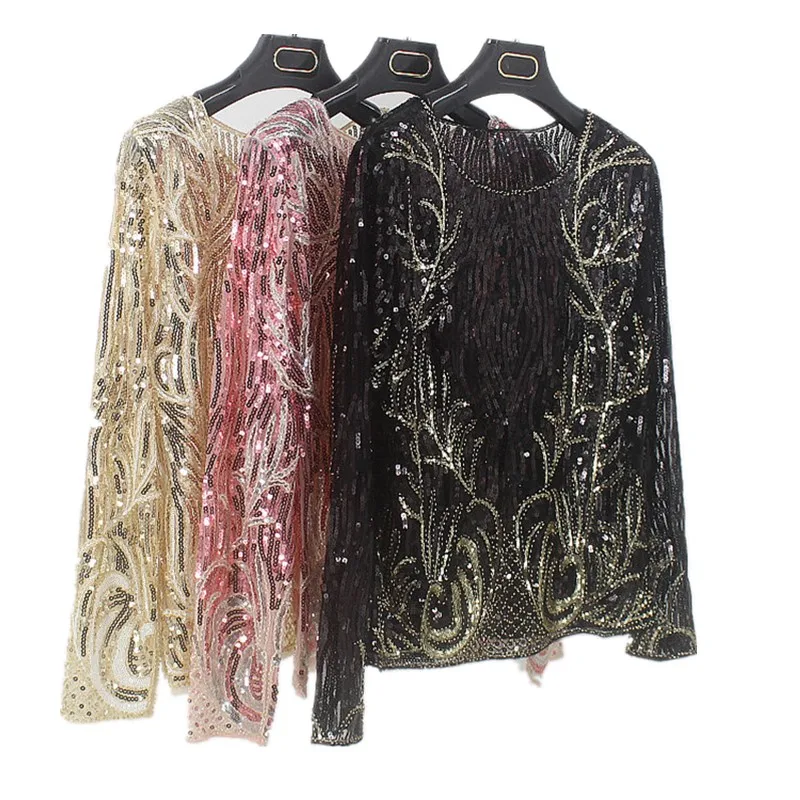 Lace Blouse Women Sexy Long Sleeves Sequined beading Tee Tops Sexy Casual Slim Fit Blouses New Spring 2022
Lace Blouse Women Sexy Long Sleeves Sequined beading Tee Tops Sexy Casual Slim Fit Blouses New Spring 2022