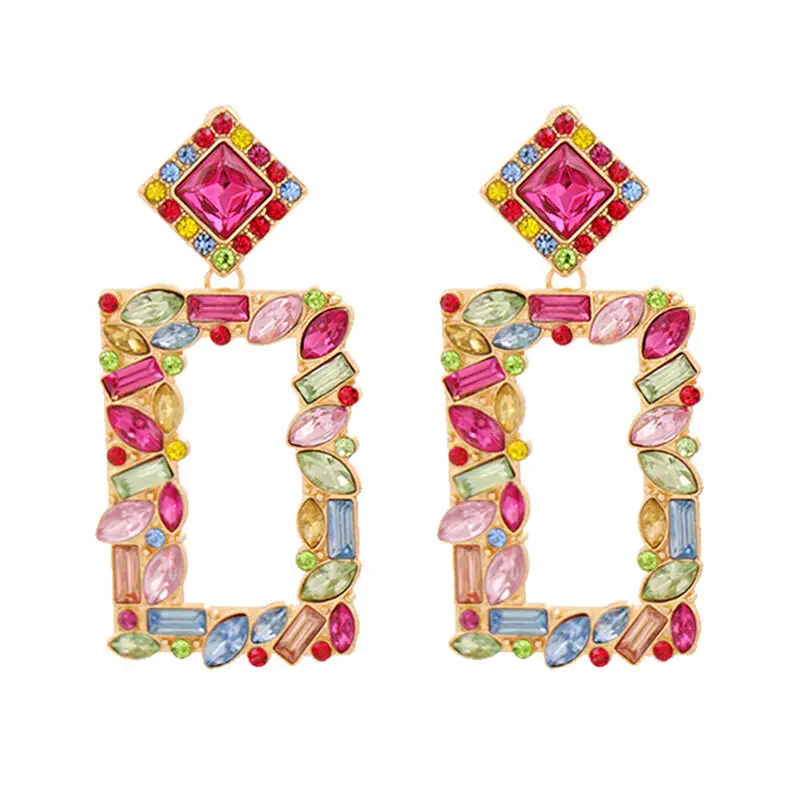 

Vintage Geometric Earrings for Women 2022 New Drop Earrings Female Rhinestones Rectangle Dangle Earrings Fashion Jewelry Eardrop