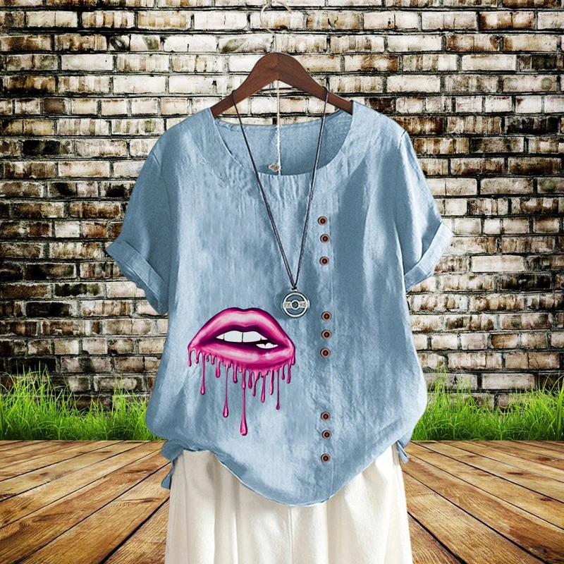 Women Summer Solid Lips Print Loose T-shirt Vintage Linen Round Neck Plus Size Short Sleeve Shirt Top XS-5xl
Women Summer Solid Lips Print Loose T-shirt Vintage Linen Round Neck Plus Size Short Sleeve Shirt Top XS-5xl