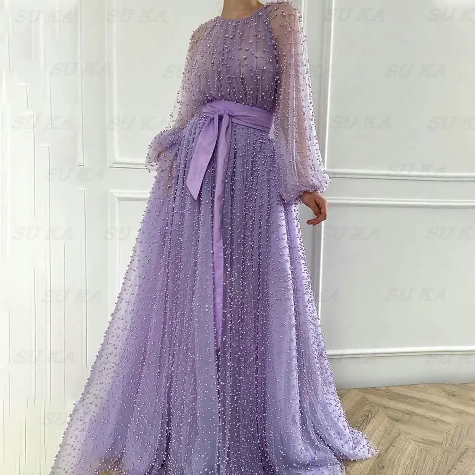 Taro Purple A-Line Elegant Prom Dress Jewel Neck Long Sleeve Sweep Brush Train Tulle With Sash Ribbon Beading Robes De Soirée
Taro Purple A-Line Elegant Prom Dress Jewel Neck Long Sleeve Sweep Brush Train Tulle With Sash Ribbon Beading Robes De Soirée
