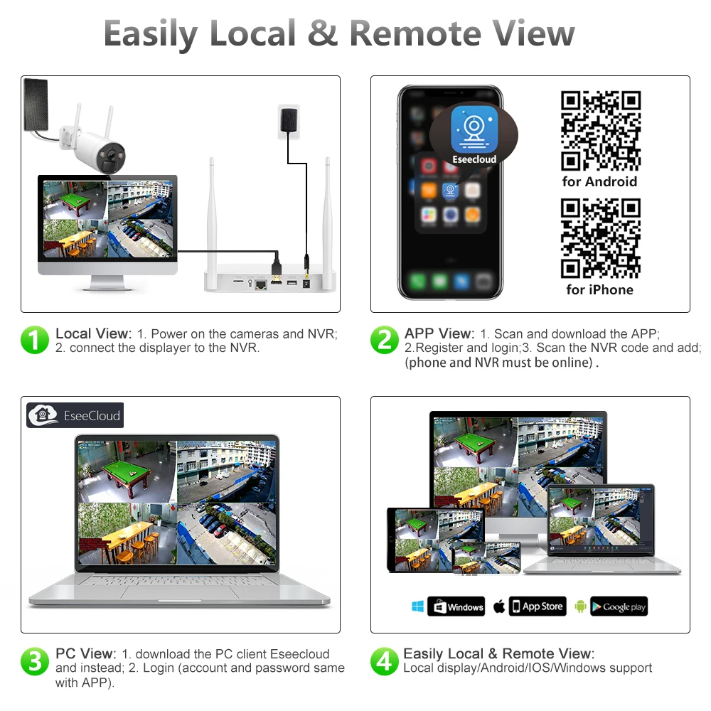 VIKYLIN 8CH Wireless CCTV System H.265+ 2K NVR with 4CH 3MP Solar IP Camera Battery WIFI Security System Video Surveillance Kit
VIKYLIN 8CH Wireless CCTV System H.265+ 2K NVR with 4CH 3MP Solar IP Camera Battery WIFI Security System Video Surveillance Kit