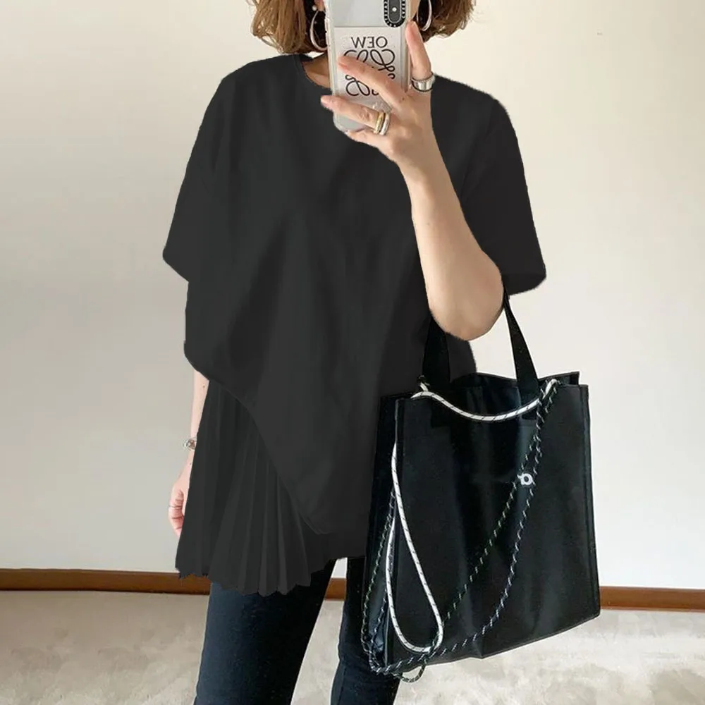 Women Summer Short Sleeve Loose T-Shirts Patchwork Black Baggy Round Neck Causal Blouse Holiday Beach Wear Fashion Girls Tops
Women Summer Short Sleeve Loose T-Shirts Patchwork Black Baggy Round Neck Causal Blouse Holiday Beach Wear Fashion Girls Tops