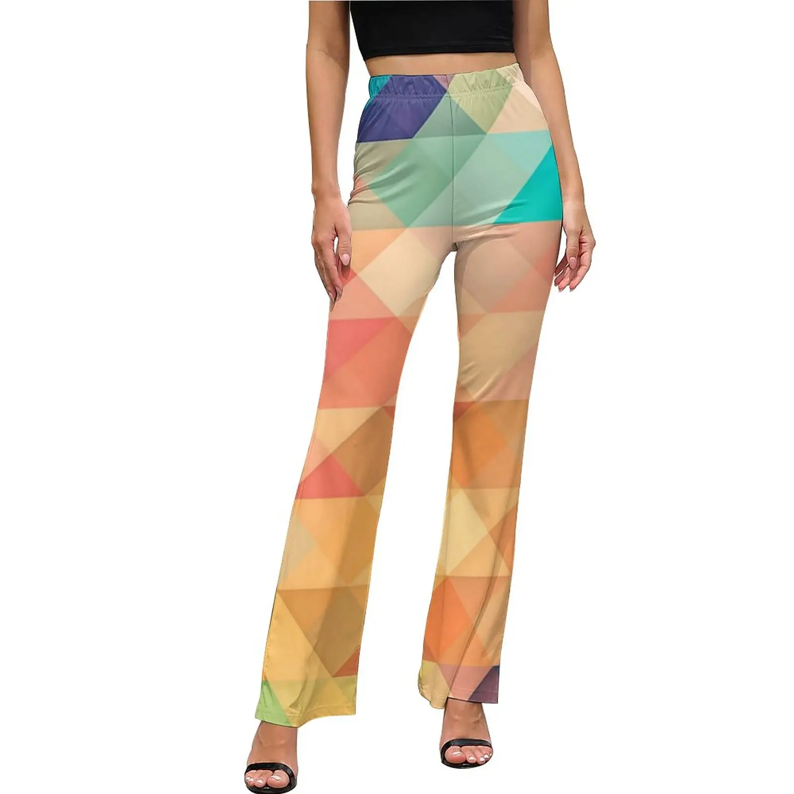 

Colorful Geo Print Pants High Waisted Ombre Checkered Street Wear Flared Pants Autumn Sexy Workout Custom Oversized Trousers